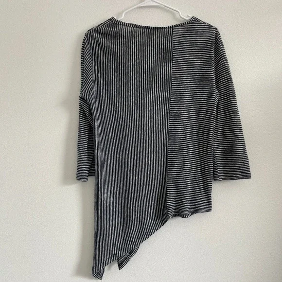 Poetry Top Women 4 Striped Linen Classic Asymmetrical Coastal Preppy Lagenlook - Picture 2 of 12